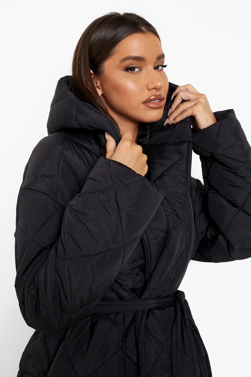 Black belted padded jacket online