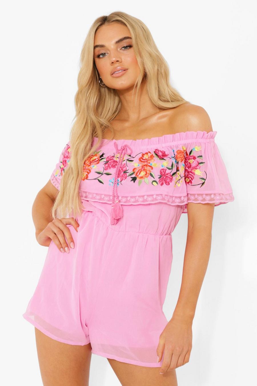 Pink rosa Embroidered Tassel Flippy Playsuit