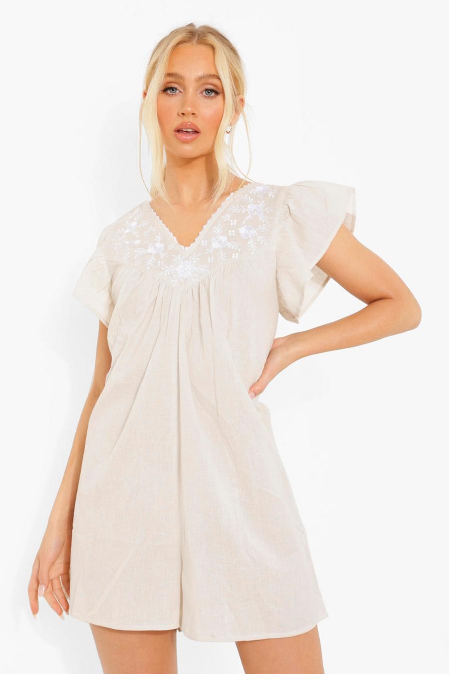 Grey Embroidered Cotton Smock Playsuit image number 1