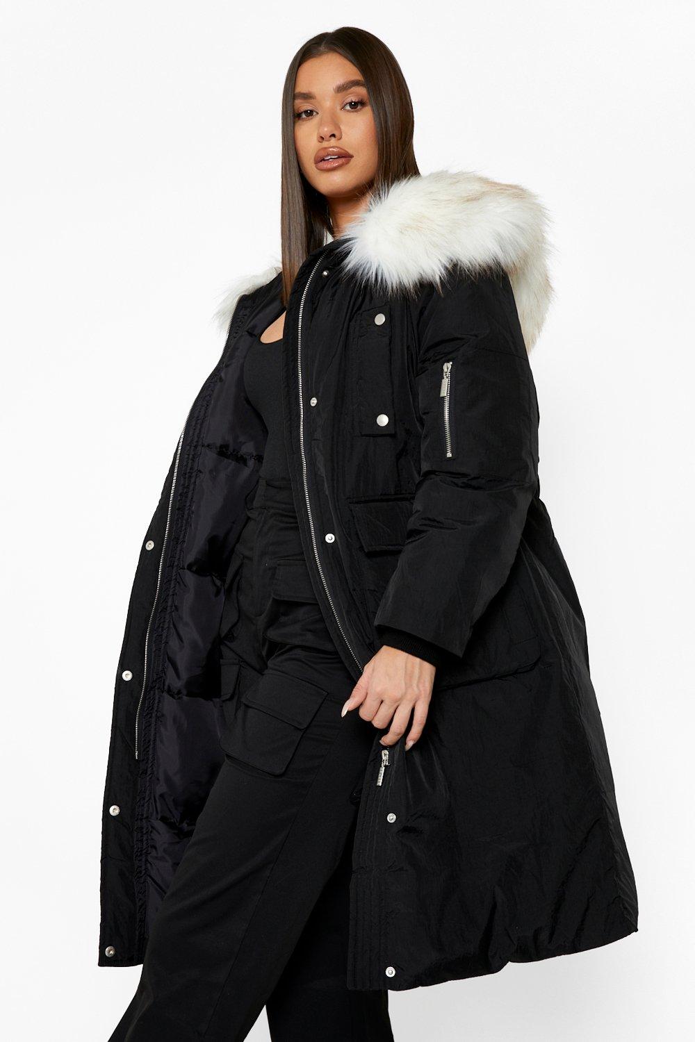 Faux Fur Trim Longline Parka boohoo