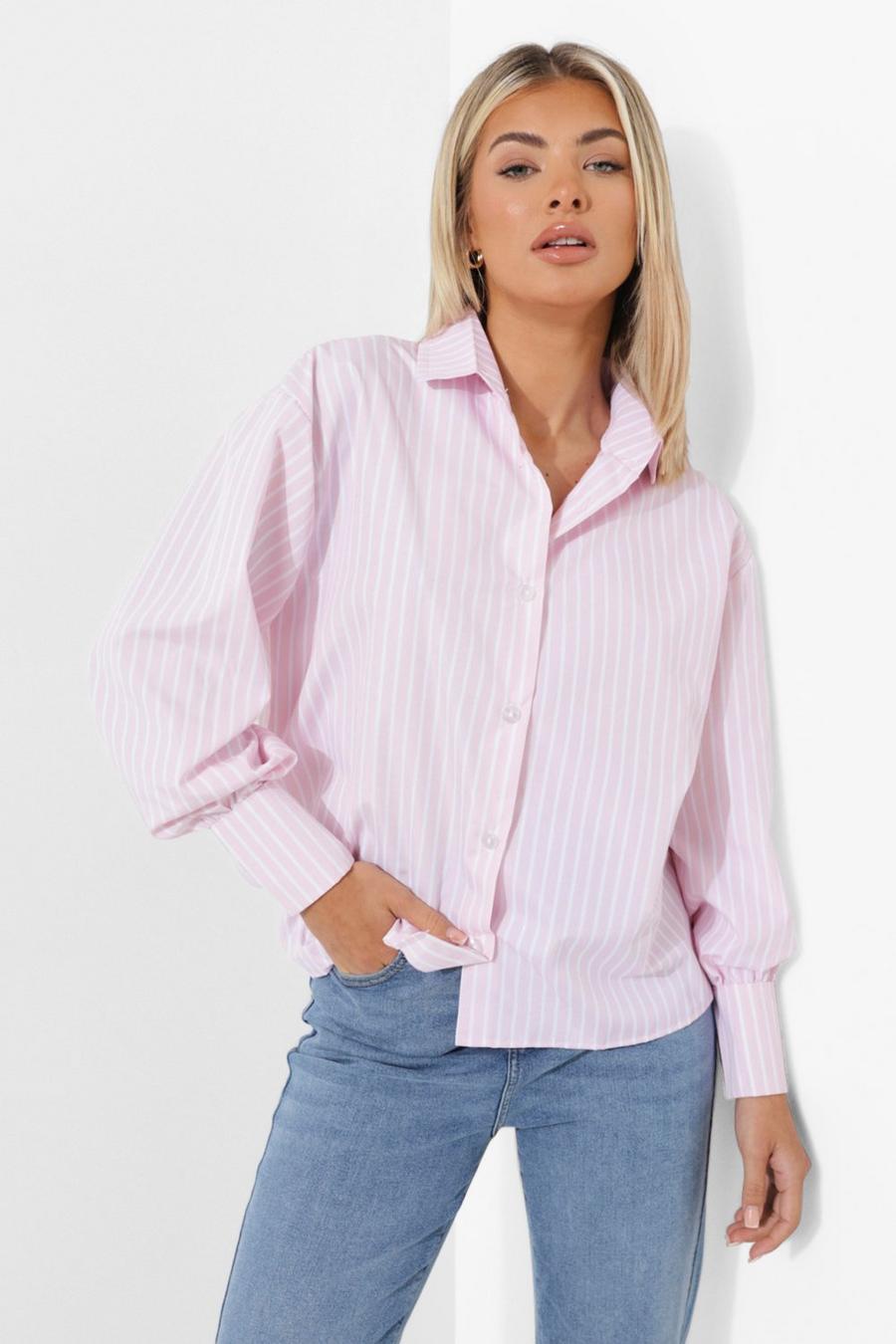 Pink Pastel Stripe Deep Cuff Boxy Shirt image number 1