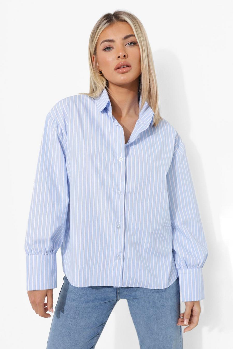 Powder blue Pastel Stripe Deep Cuff Boxy Shirt image number 1