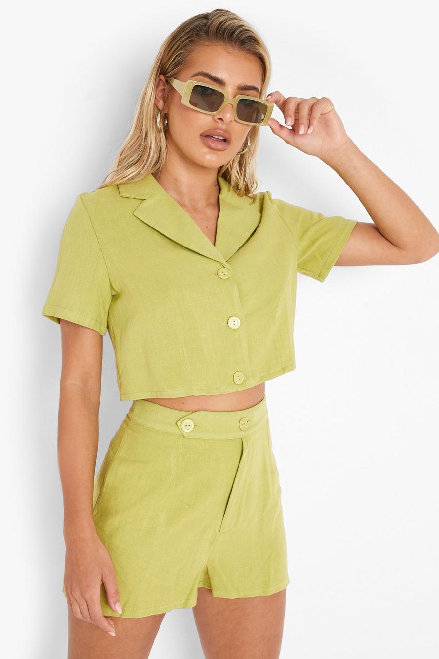 Lime Linen Mix Tailored Shorts image number 1