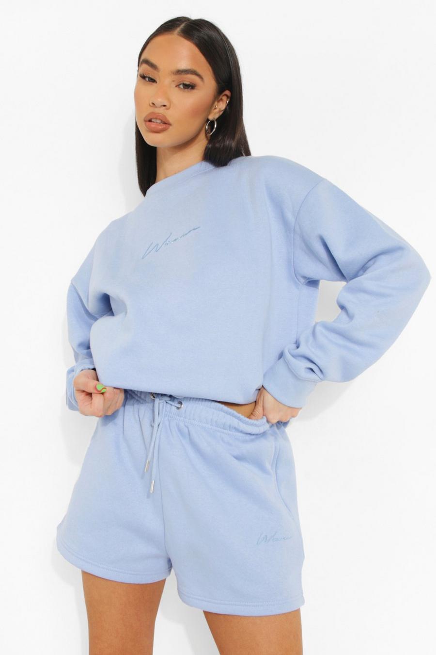 Blue Woman Embroidered Sweater Short Tracksuit image number 1