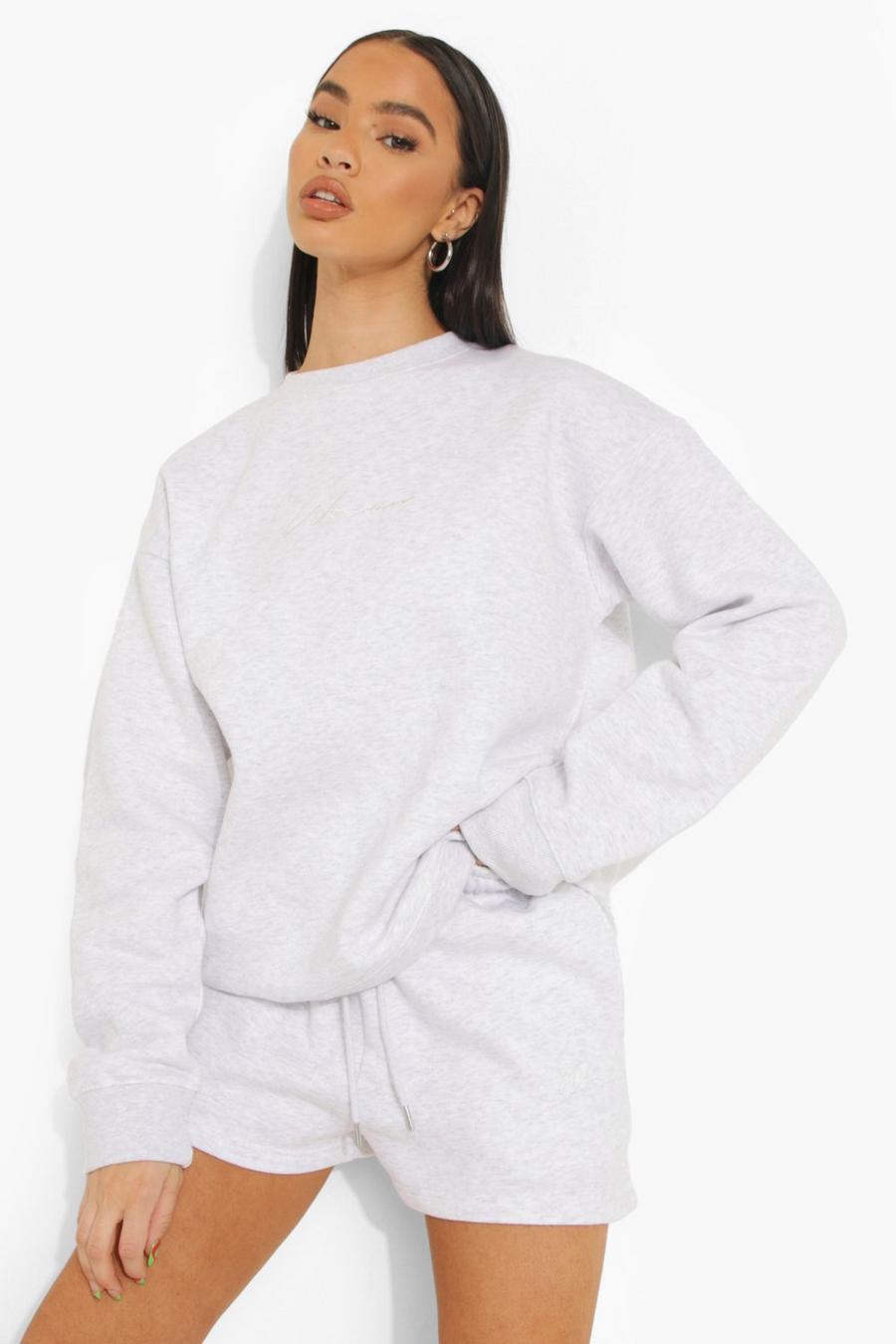 Ash grey Woman Embroidered Sweater Short Tracksuit image number 1