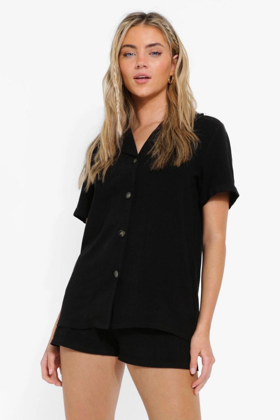 Black Linen Mix Relaxed Fit Shirt image number 1
