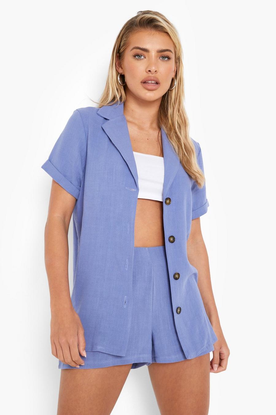 Blue Baggy Linnen Blouse image number 1