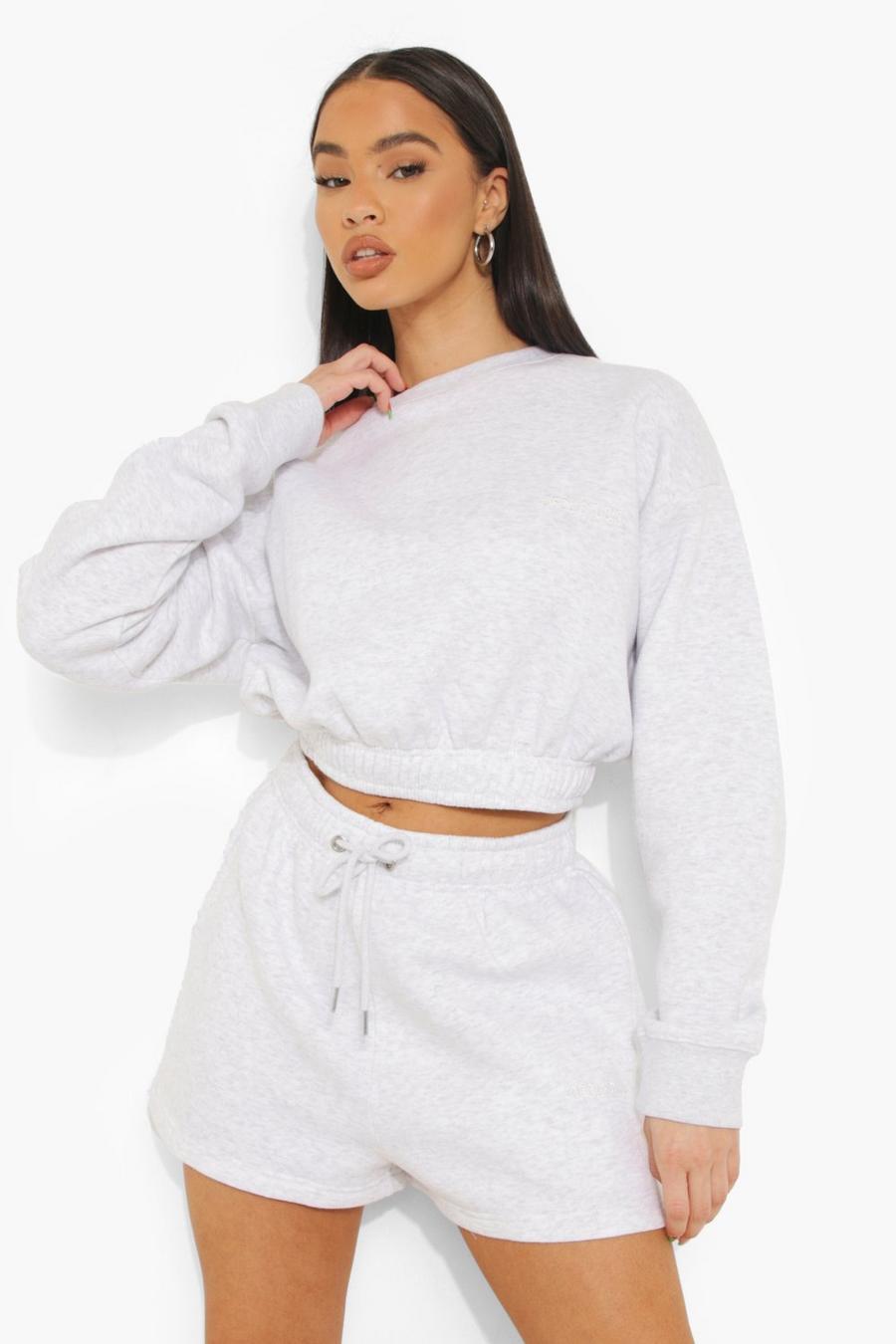 Ash grey Cropped Sweater Short Tracksuit image number 1