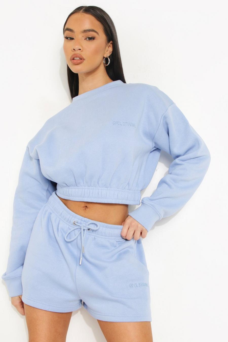 Blue Cropped Sweater Short Tracksuit image number 1