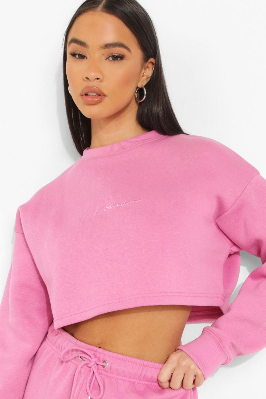 Pink Cropped Woman Embroidered Sweater image number 1