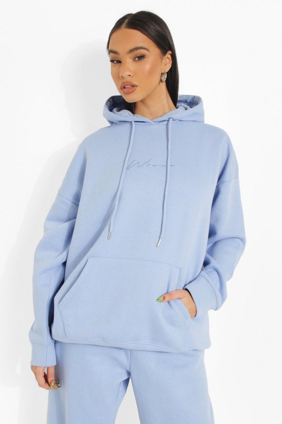 Blue blå Oversized Woman Embroidered Hoodie image number 1