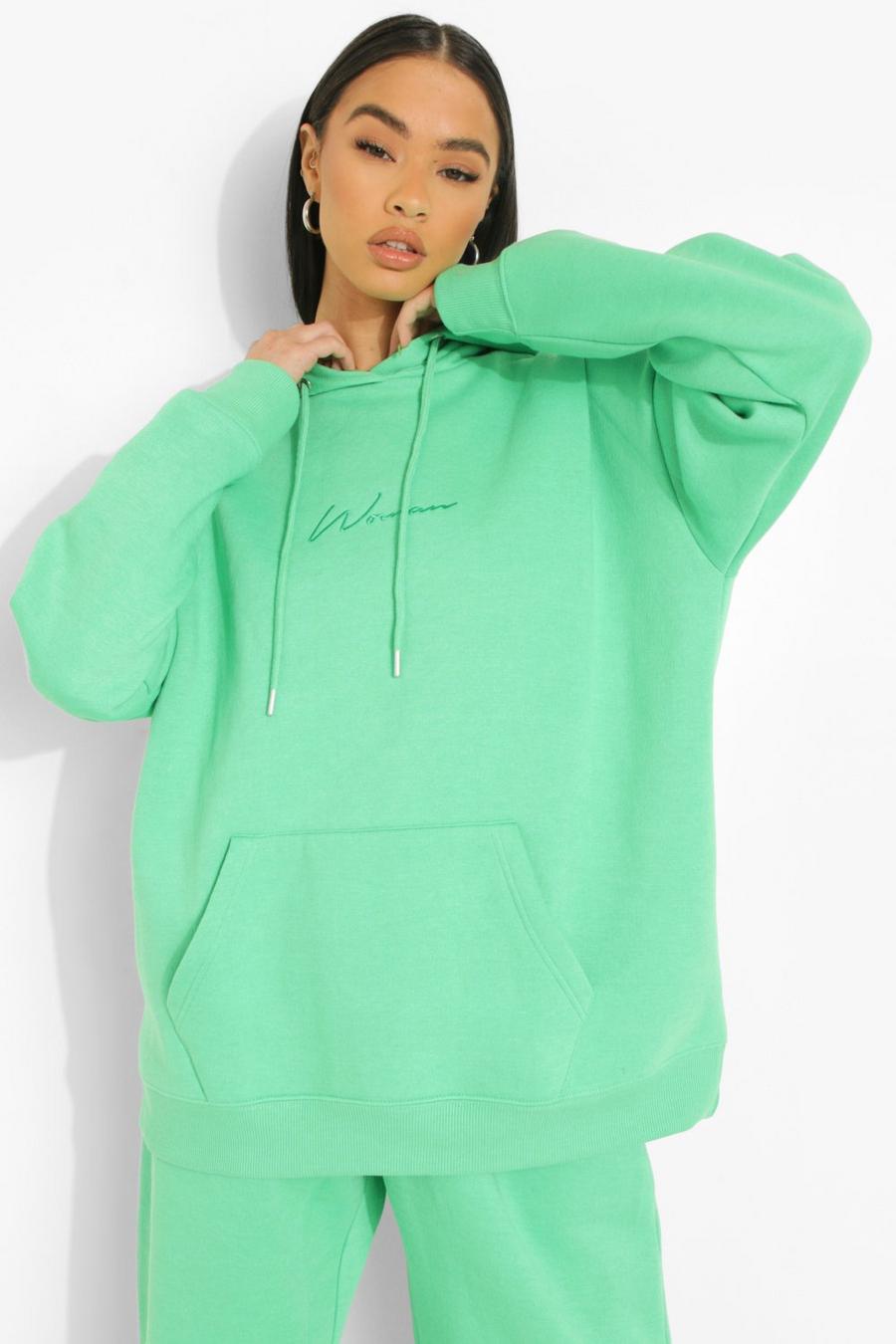 Green Oversized Woman Embroidered Hoodie image number 1