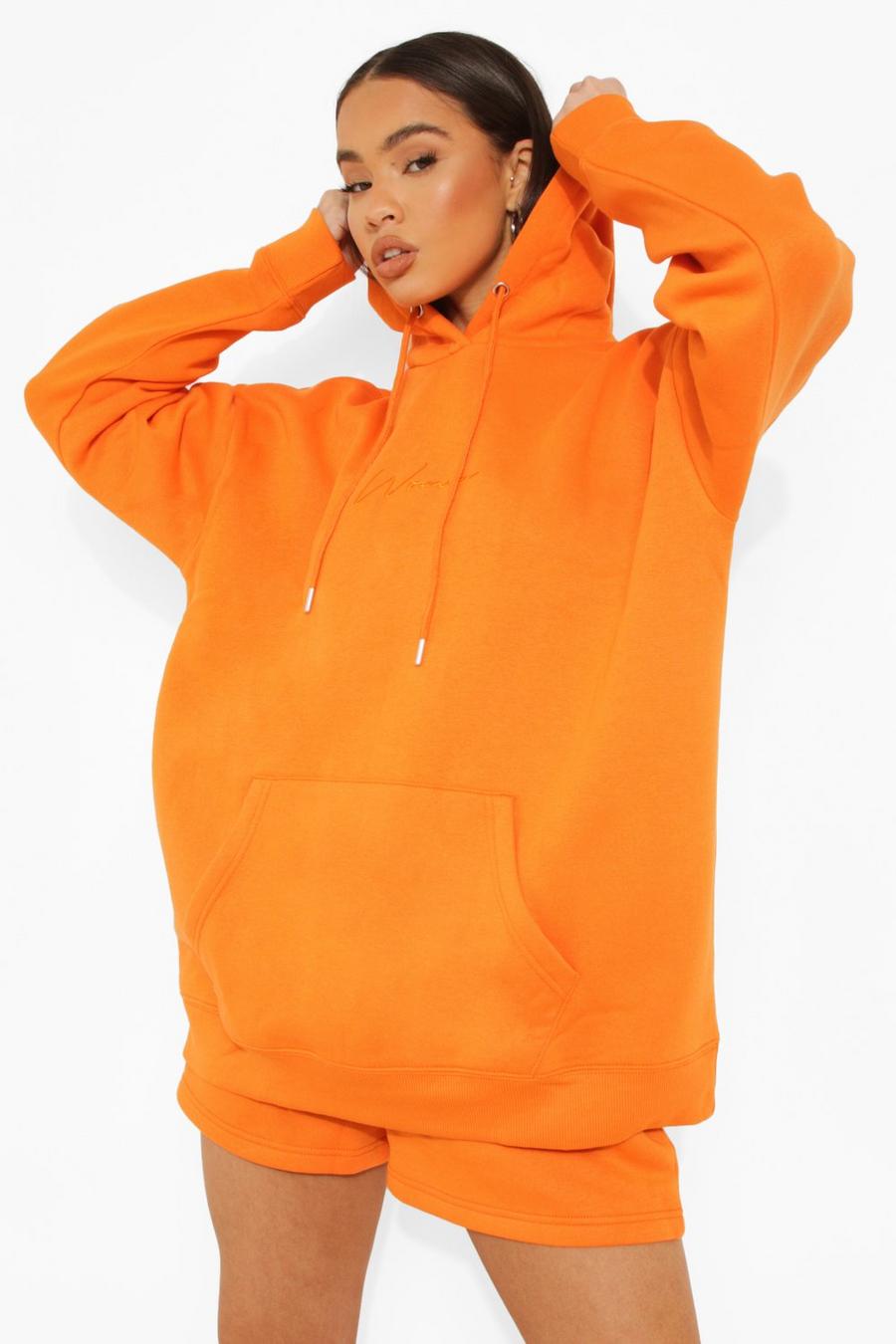Orange Oversized Woman Embroidered Hoodie image number 1