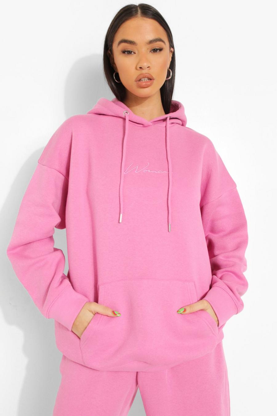 Pink Oversized Woman Embroidered Hoodie image number 1