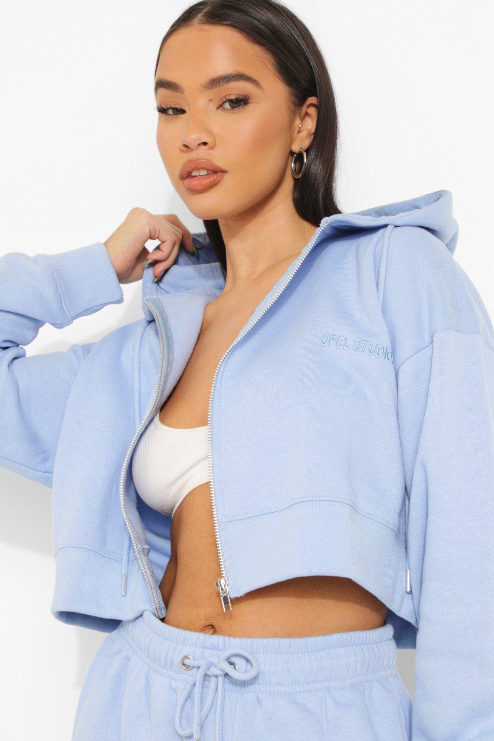 Women s Cropped Zip Hoodie Short Tracksuit Boohoo UK