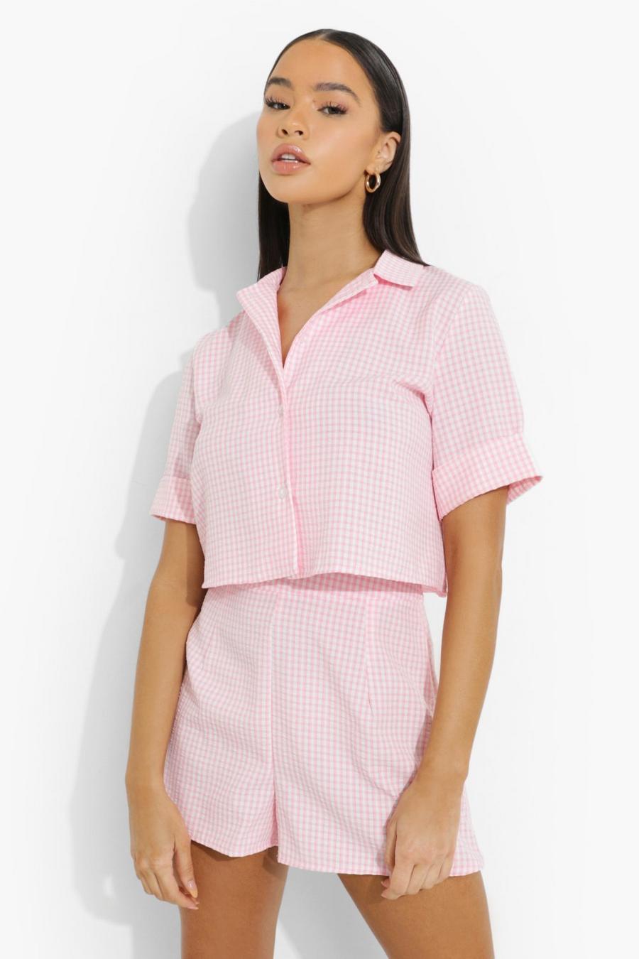 Pink Rutiga shorts med ledig passform image number 1