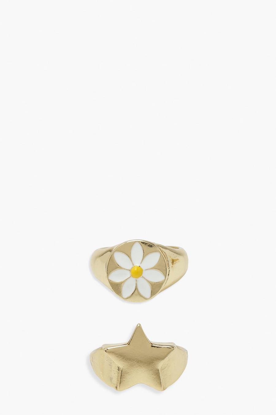 Gold Star Daisy Signet Style Ring Pack image number 1