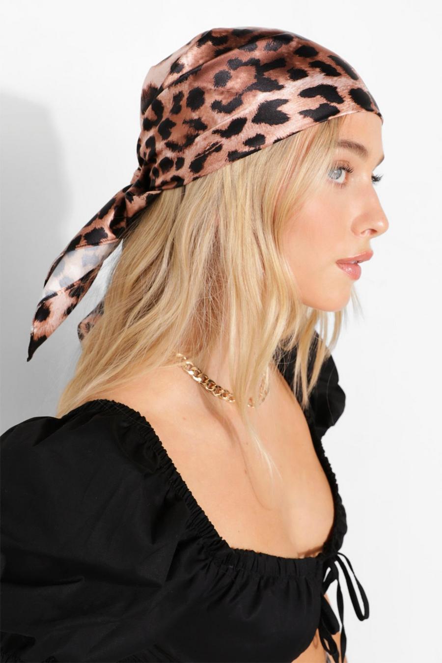 Pañuelo para la cabeza con estampado de leopardo marrón   image number 1