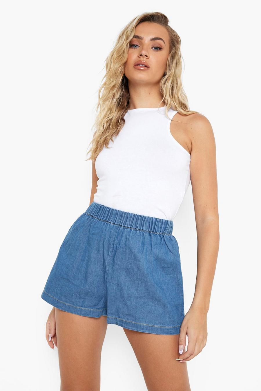 Mid blue Chambray Floaty Shorts image number 1