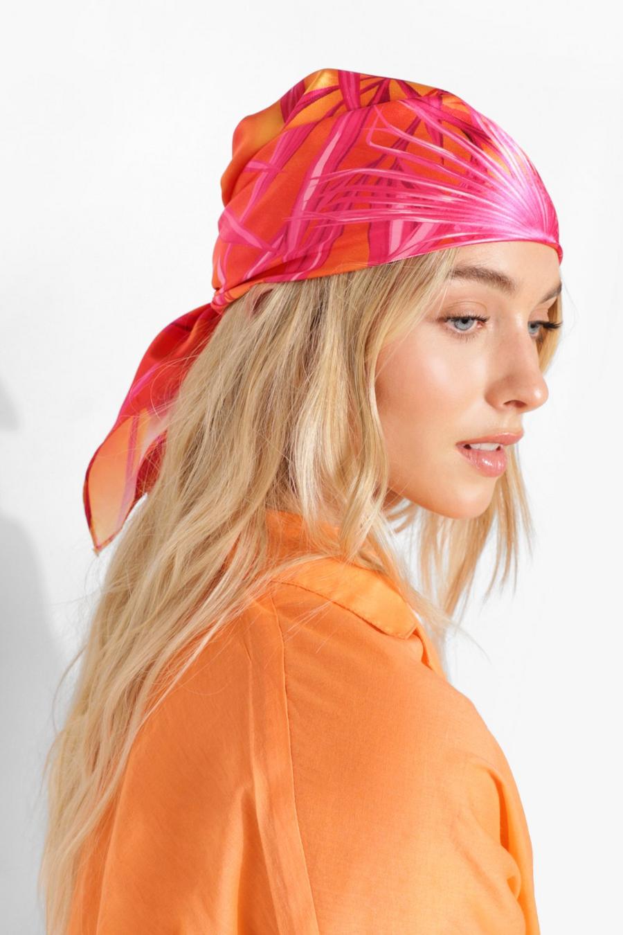 Pañuelo para la cabeza con estampado de palmeras naranjas, Orange image number 1