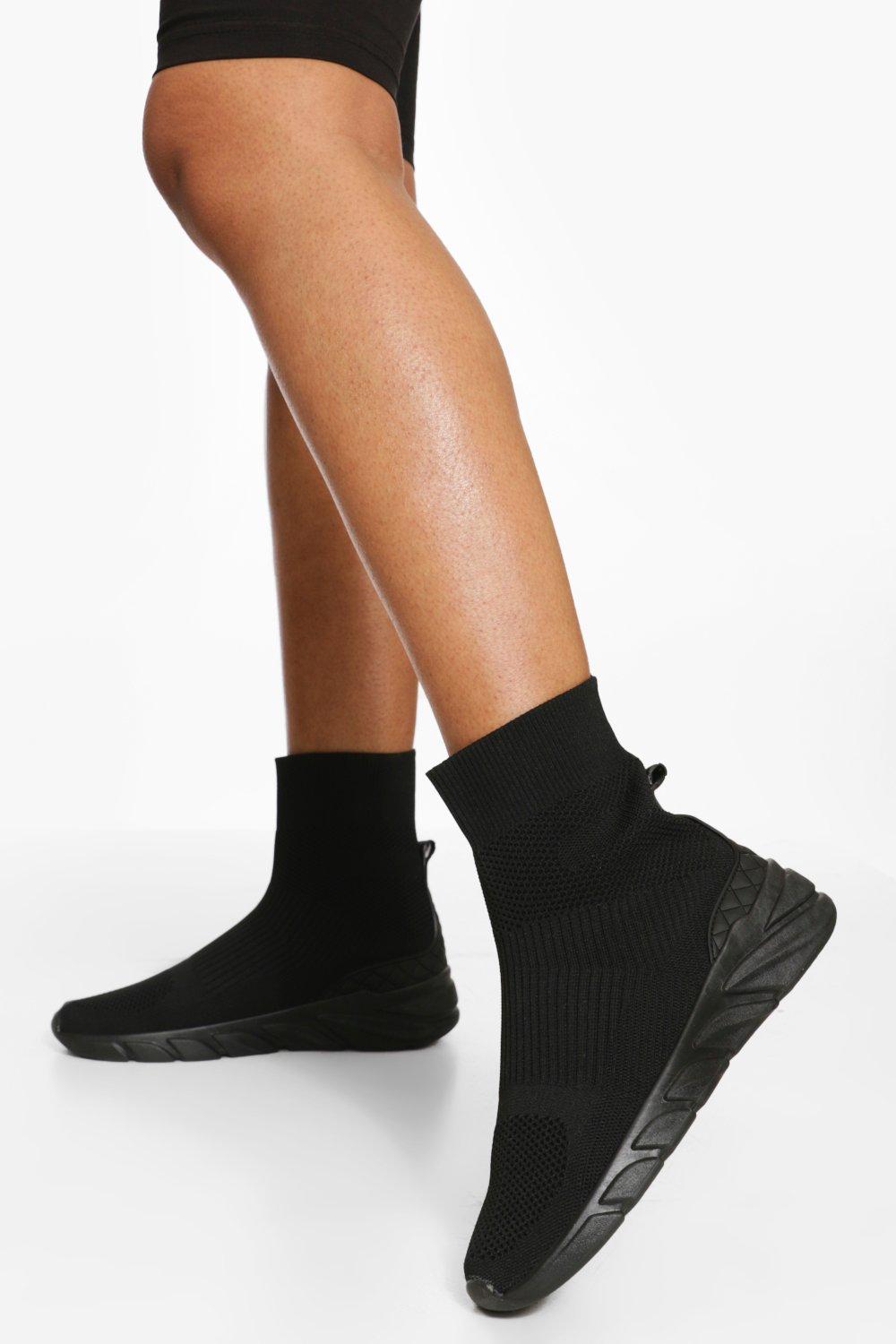 Ladies black hot sale sock trainers