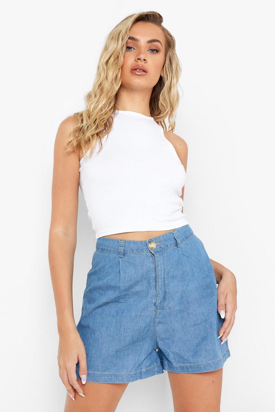 Mid blue Relaxed Button Chambray Shorts image number 1