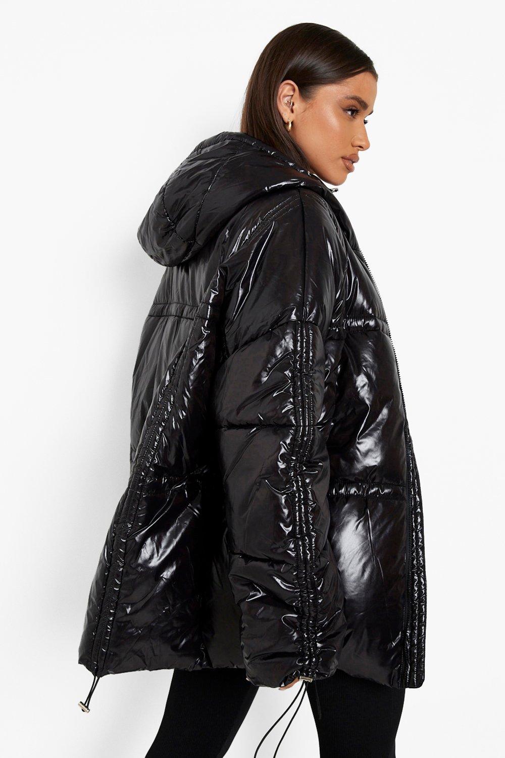 Boohoo high shine puffer jacket sale