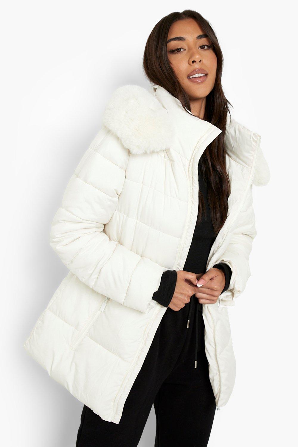 Buy Boohoo Short Belted Faux Fur Coat In White