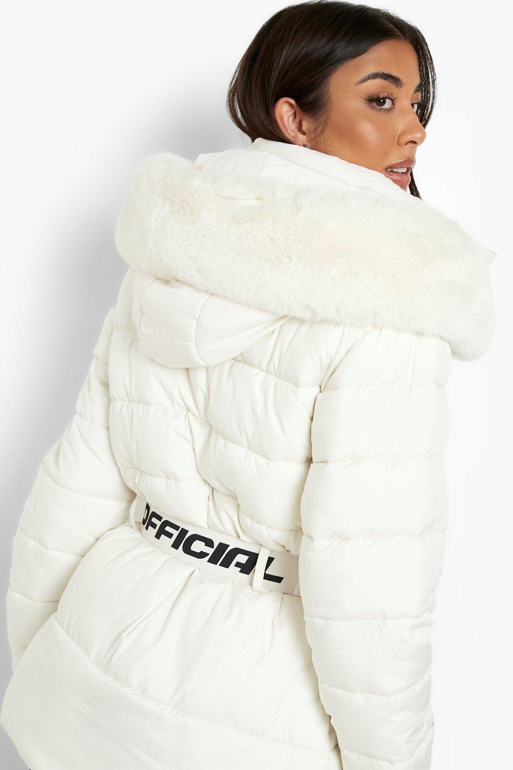 Buy Boohoo Short Belted Faux Fur Coat In White