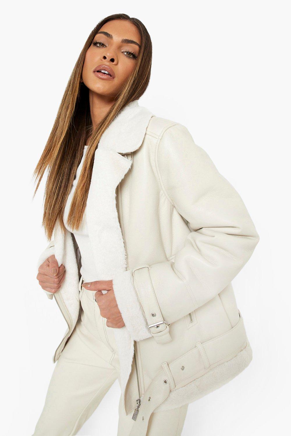 Cream pu hotsell aviator jacket