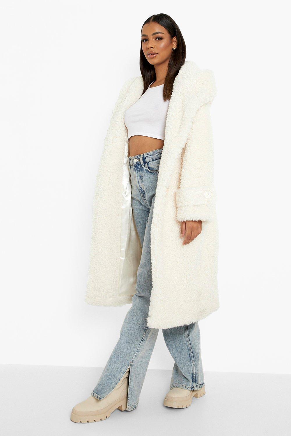 Oversized Toggle Borg Hooded Coat boohoo FI