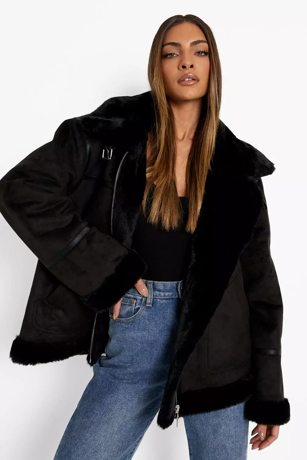 Black aviator jacket outlet missguided