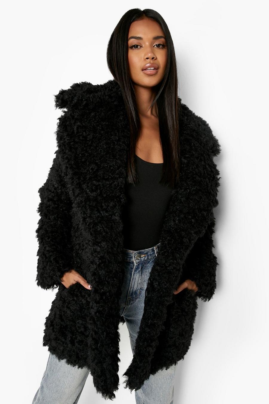 Black Teddy Faux Fur Collared Coat image number 1