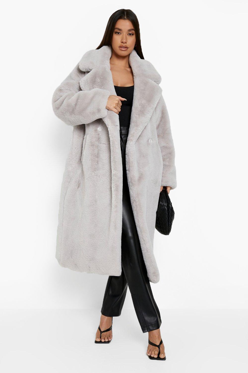 long fur grey coat