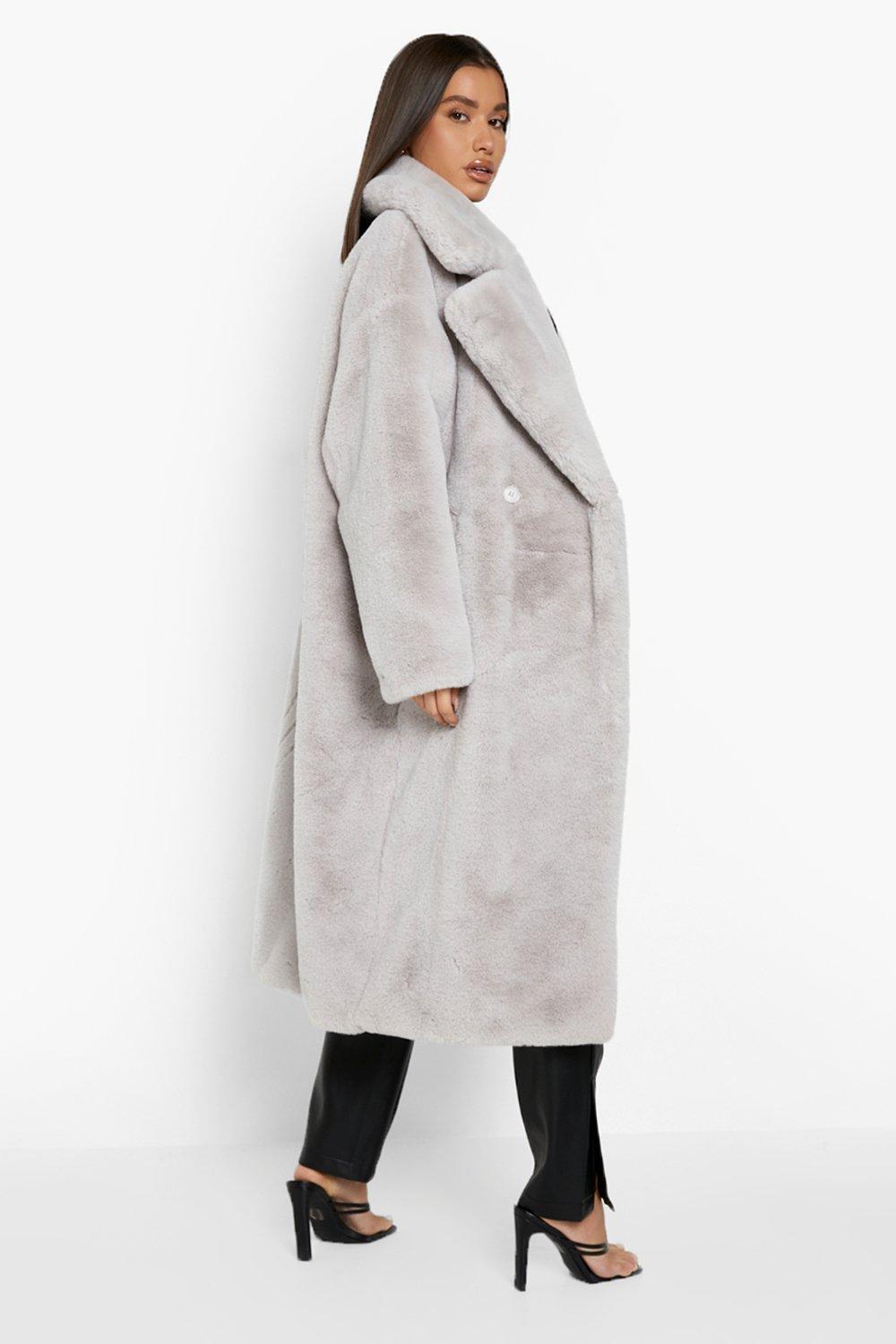 Long grey faux hot sale fur coat