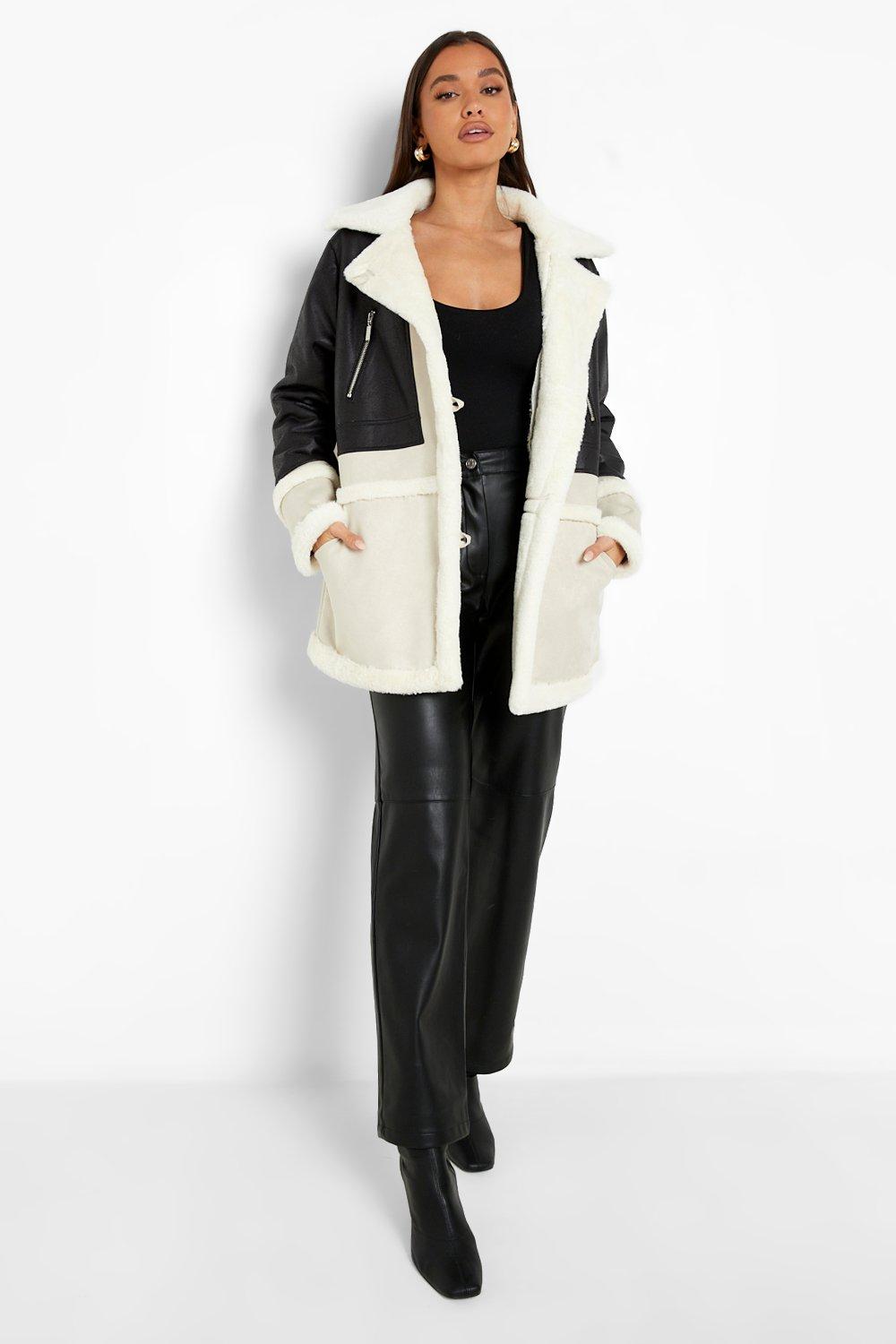 colour block faux shearling jacket