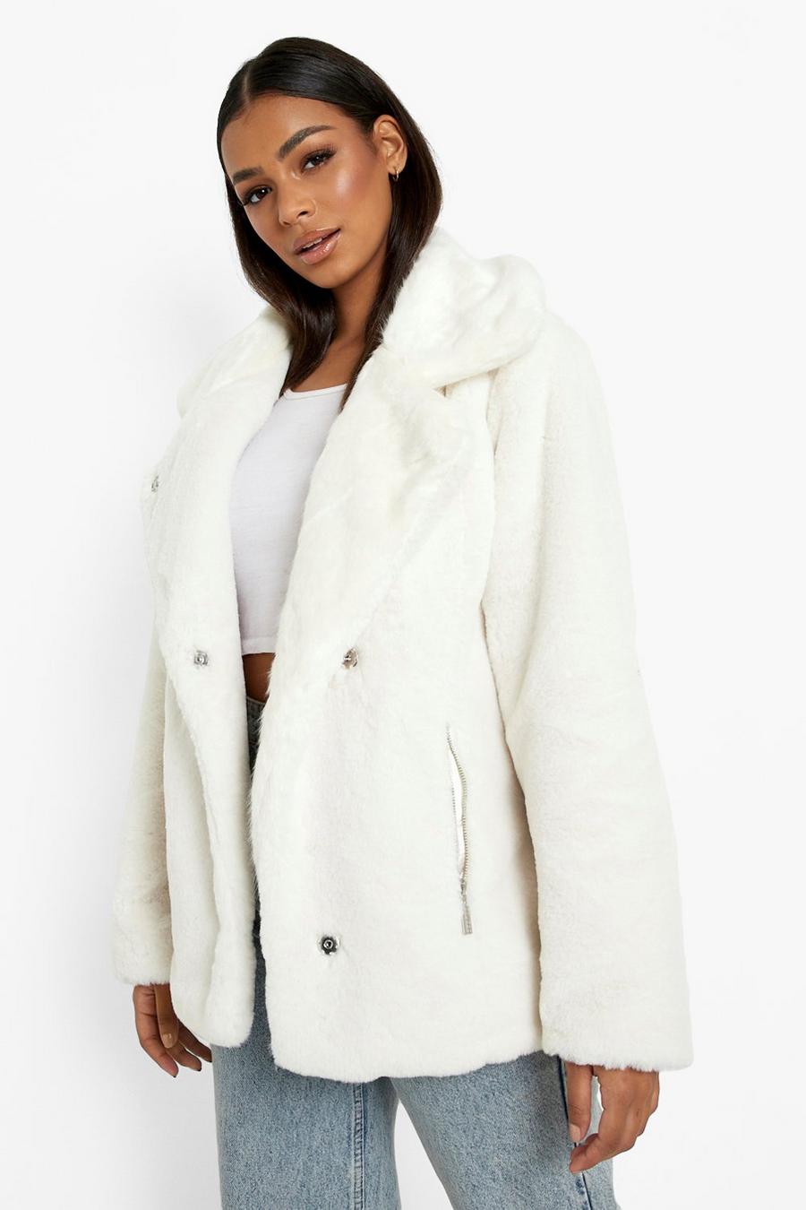 Cream Luxe Faux Fur Aviator Jacket image number 1