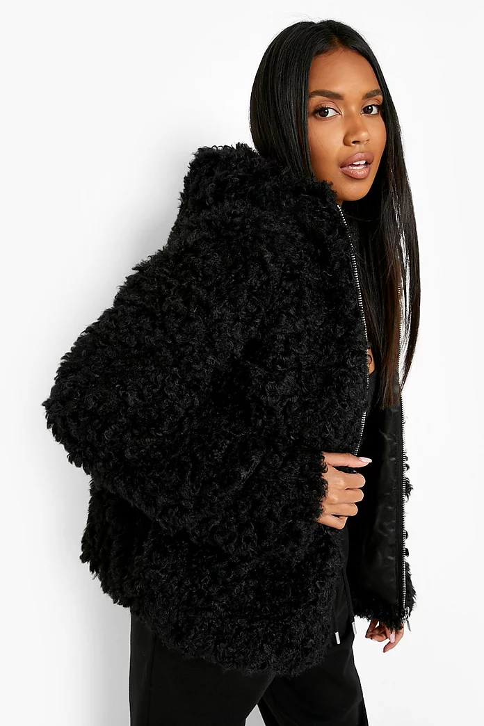 Boohoo Me, Boohoo Hooded Faux Fur Coat Black