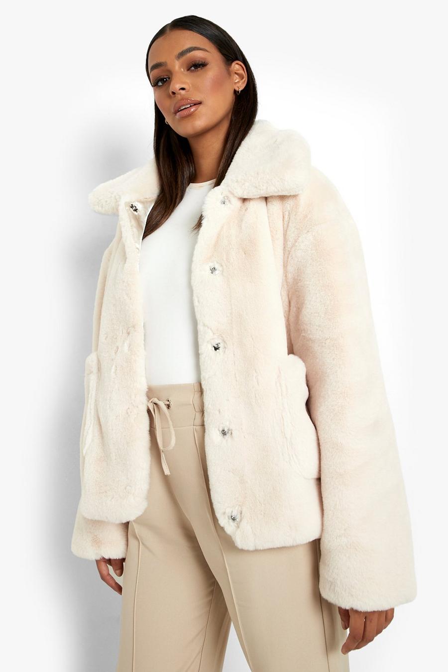 Ecru white Luxe Faux Fur Pocket Detail Jacket