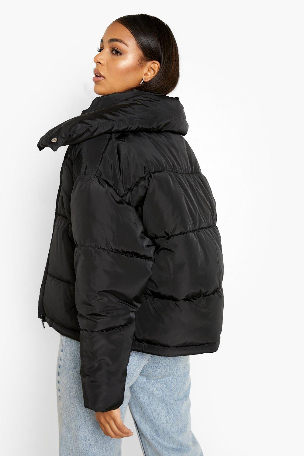 Boohoo crop hooded puffer jacket in black best sale