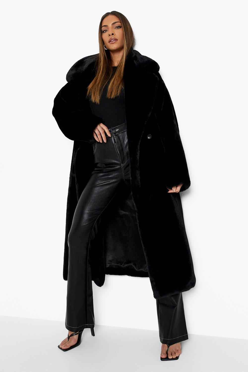 Faux fur coat black long hotsell