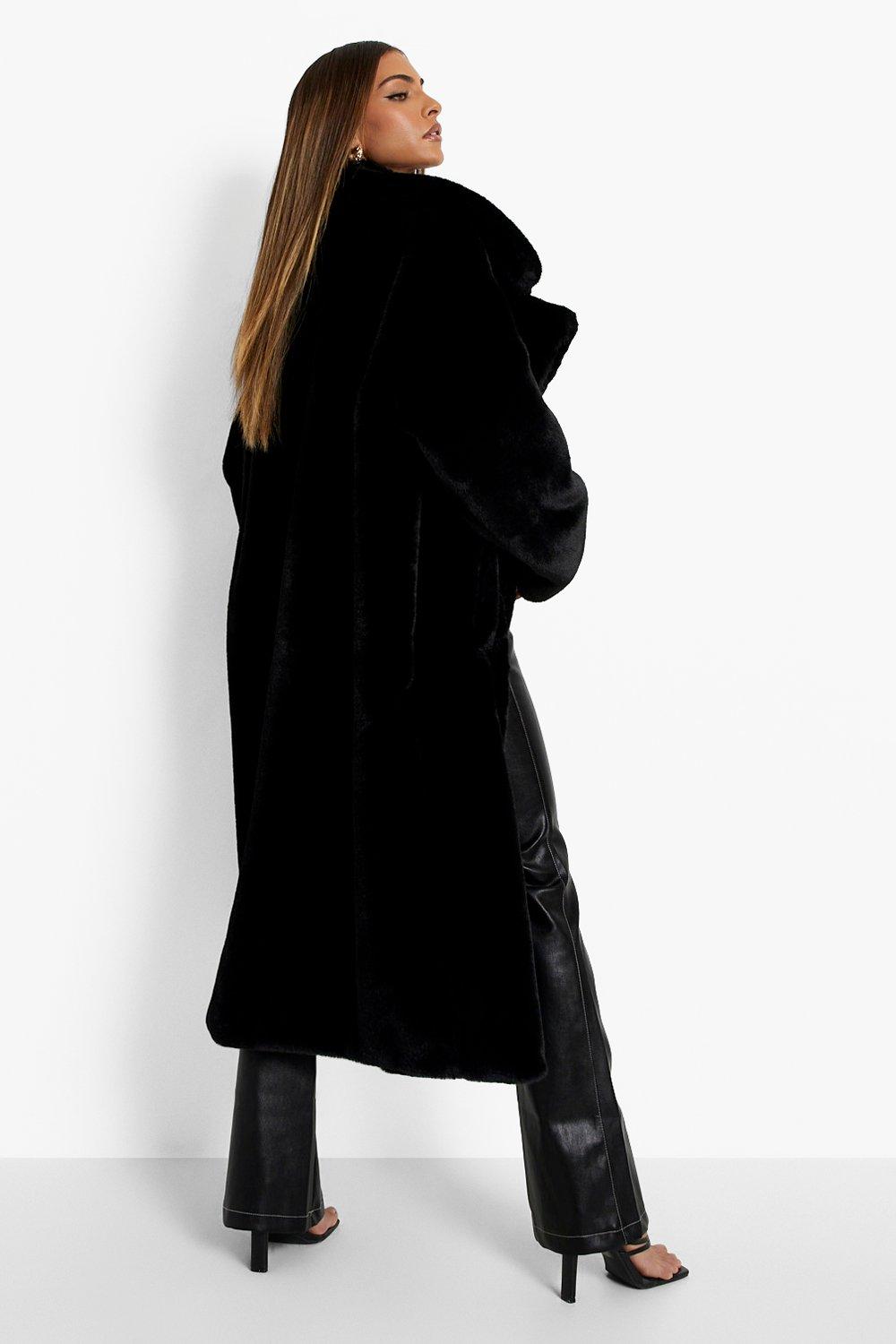 Black faux clearance fur coat boohoo