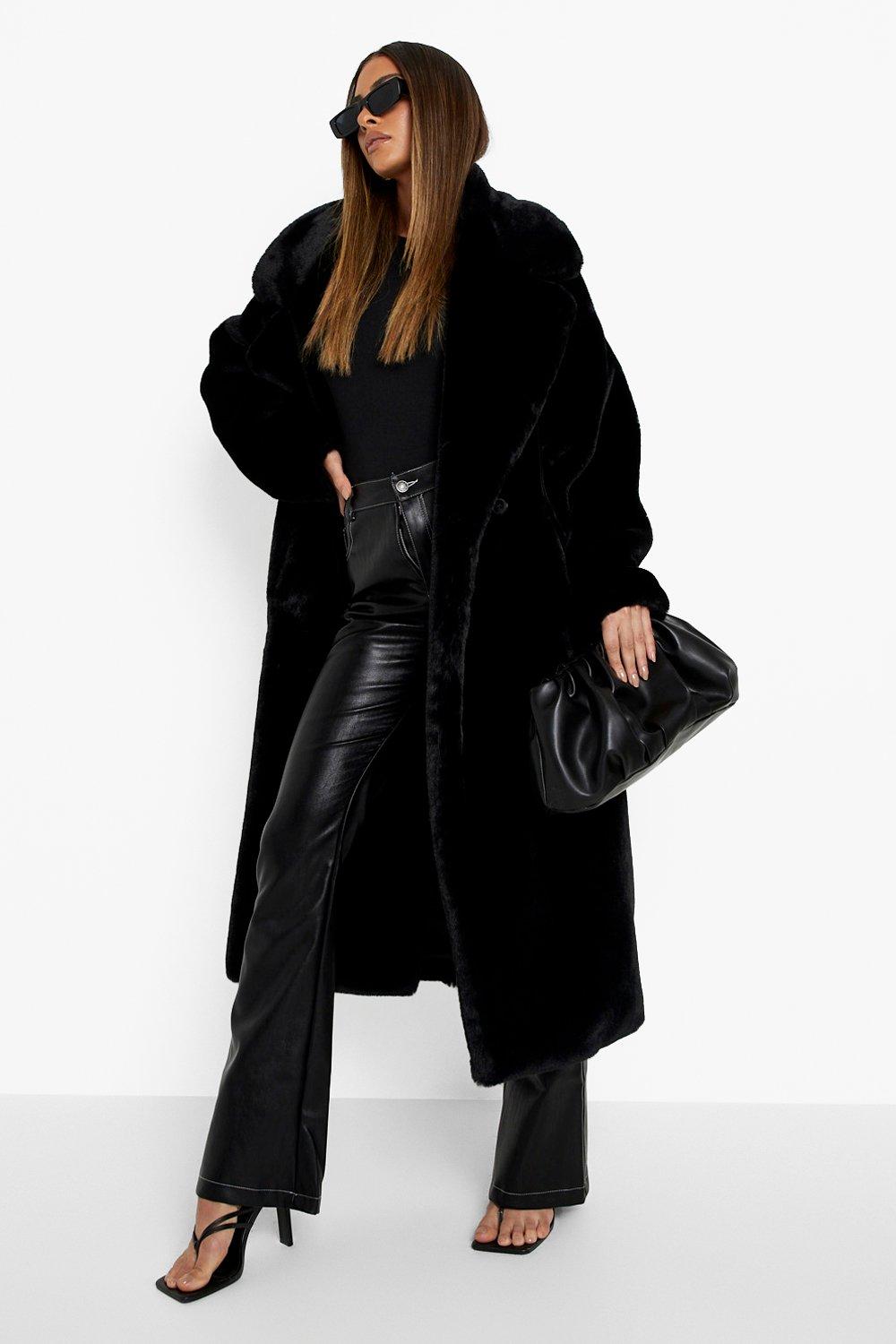 Black fur store coat boohoo