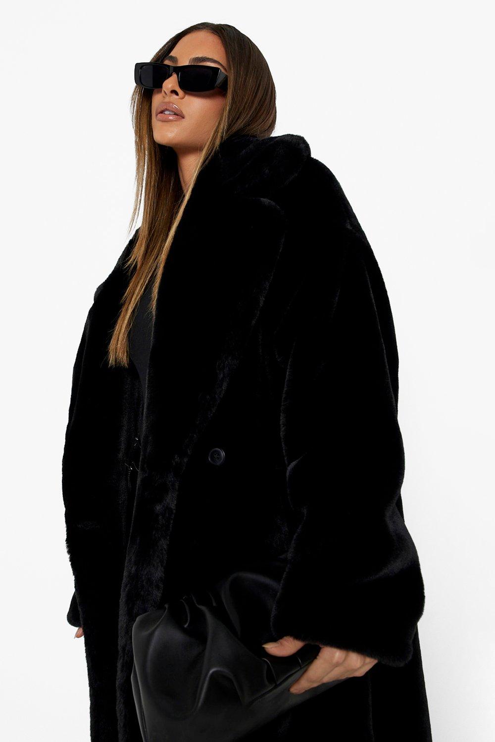 New look black deals faux fur longline coat