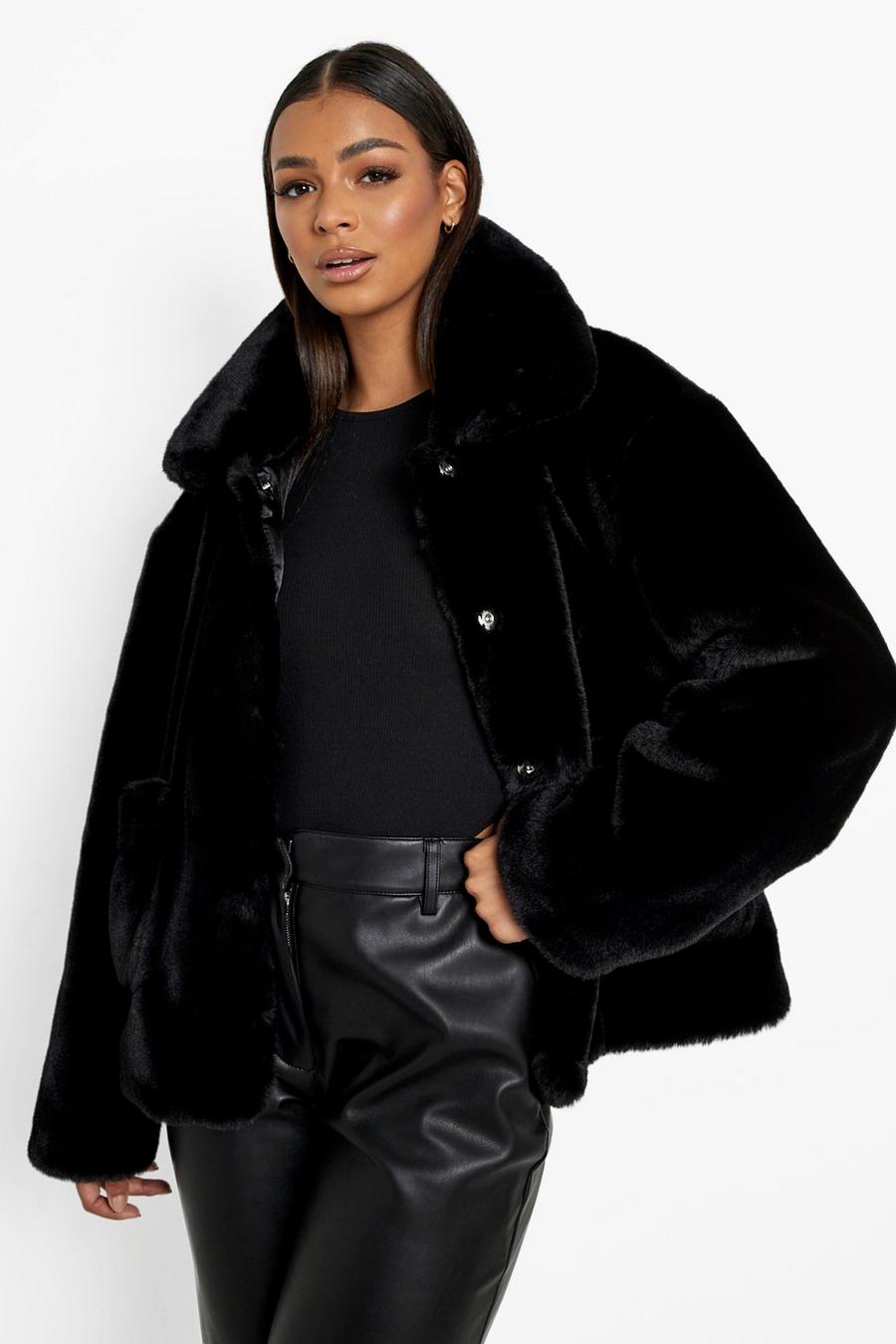 Manteau en fausse fourrure premium, Black schwarz