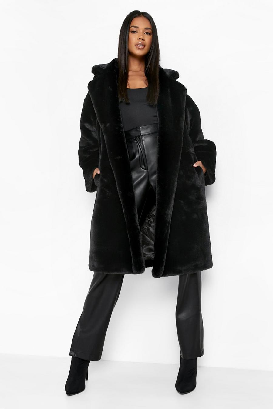 Black svart Luxe Faux Fur Oversized Coat