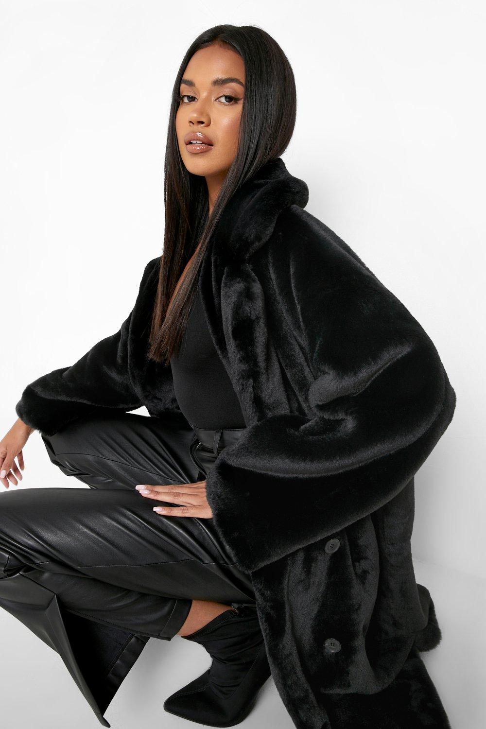 Hooded faux discount fur coat boohoo