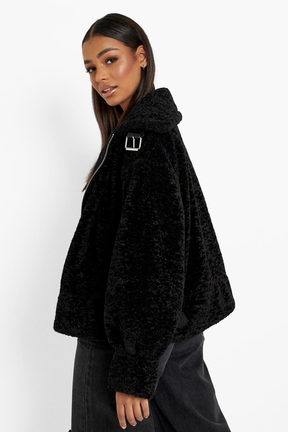 Boohoo teddy faux fur aviator sale