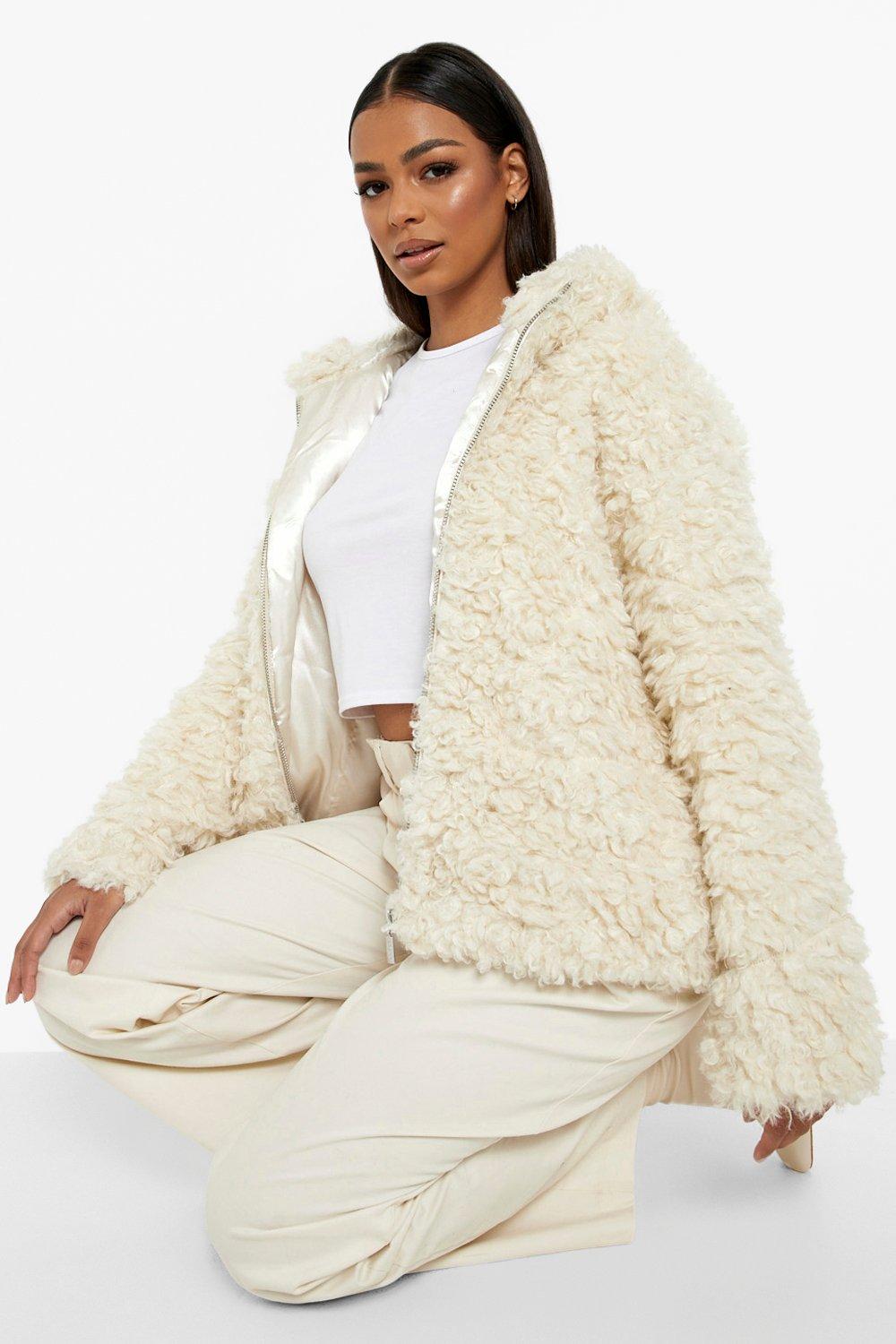 Teddy faux fur store jacket with hood