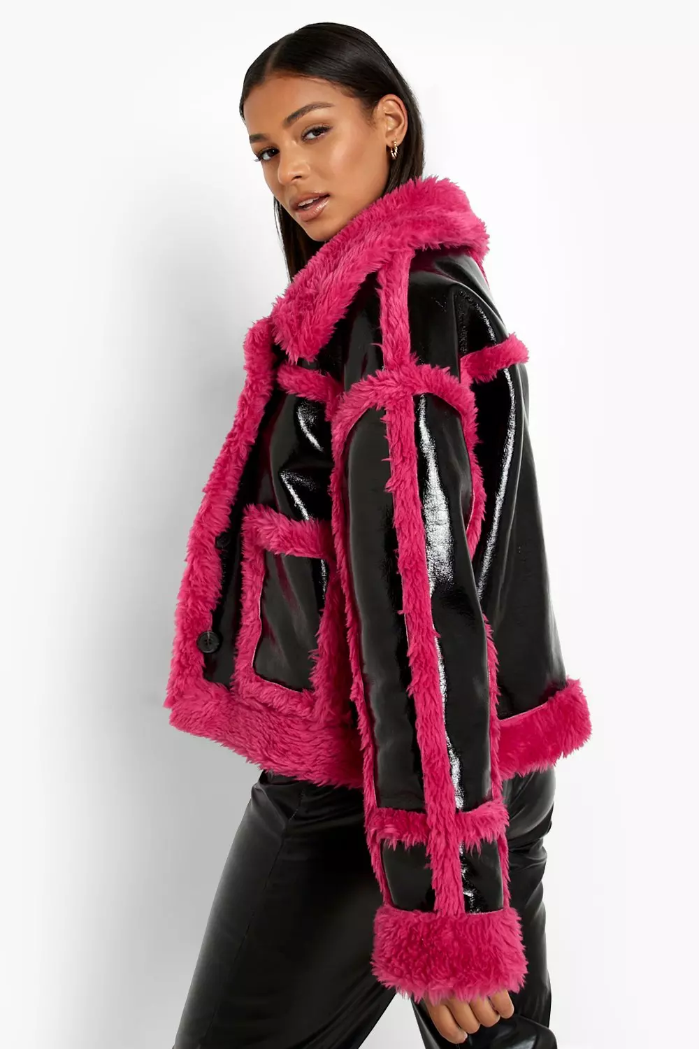 Blumarine Women's Shearling Aviator Jacket In Pink LN-CC, 51% OFF